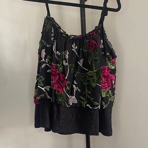 POL Black Camisole with Pink Floral Embroidery